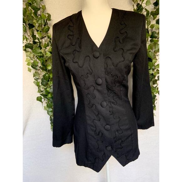 Vintage 1970's Rampage Black Retro Blazer Coat with Shoulder Pads Women's Medium - Picture 2 of 10